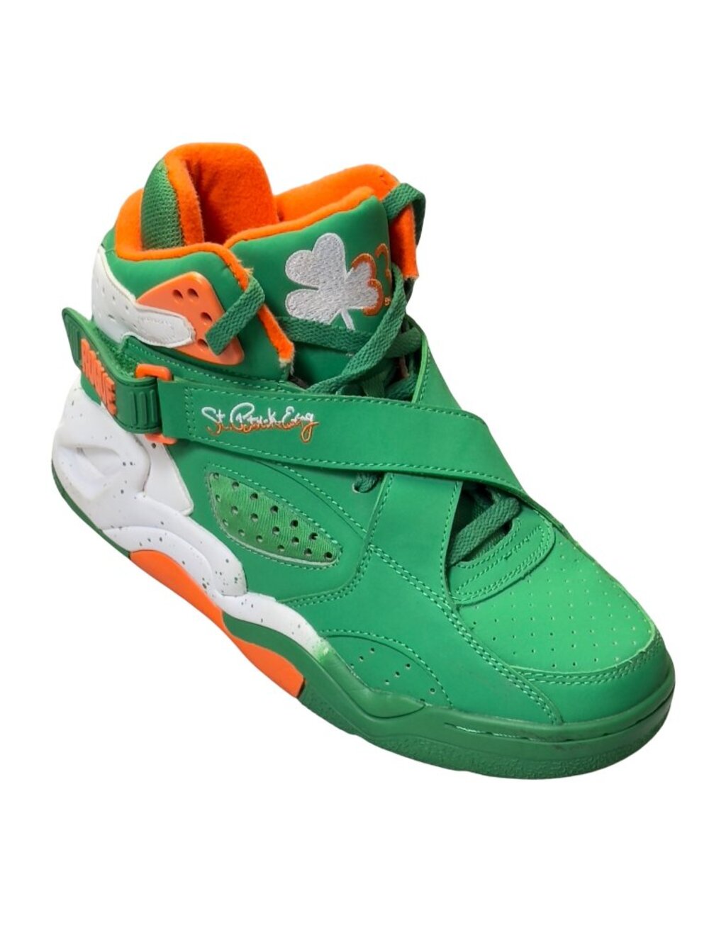 PATRICK EWING FOCUS Mens Shoes Green Orange Leather High-top Sneaker Basketball